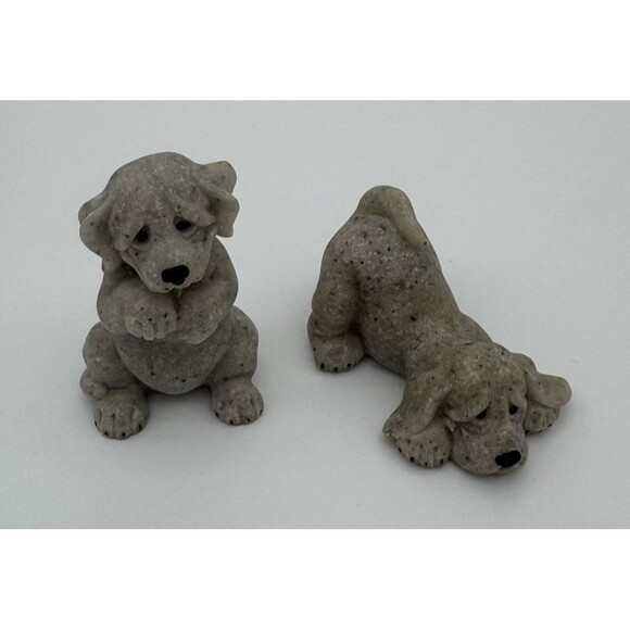Miniature Hound Dog Dogs Puppy Nature Stone‎ Design Figurine x2 - Picture 2 of 7